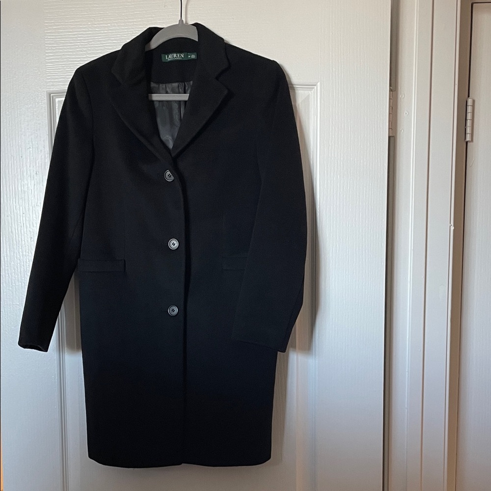 Lauren By Ralph Lauren Women’s Black Long Wool Reefer Coat Size 8P